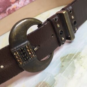Brown Leather Belt with Brass Buckle